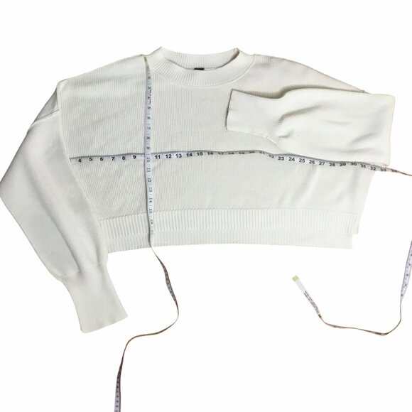 FREE PEOPLE Easy Street Knit Crop Pullover Sweater Moonglow Cream OS / L Slouchy - Picture 4 of 7